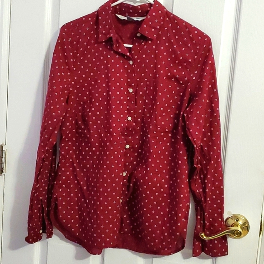 Old Navy The Classic Boyfriend Burgundy Floral Button Down Long Sleeve Shirt M
